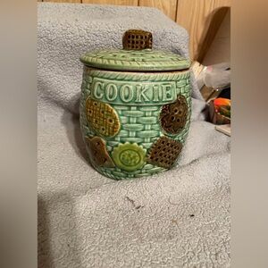 Vintage Green Ceramic Cookie Jar